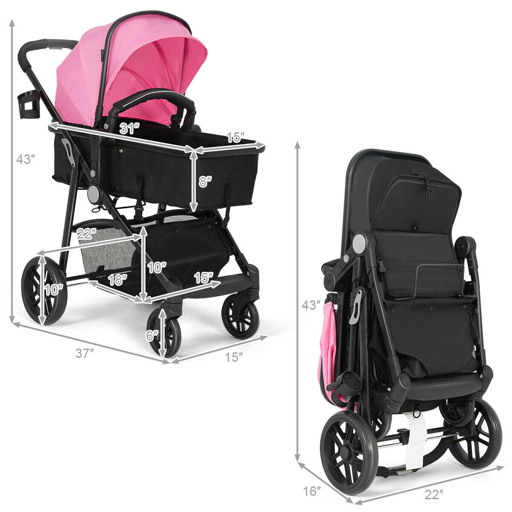 2-in-1 Foldable Baby Stroller with Cup Holder - Pink, Infant & Newborn