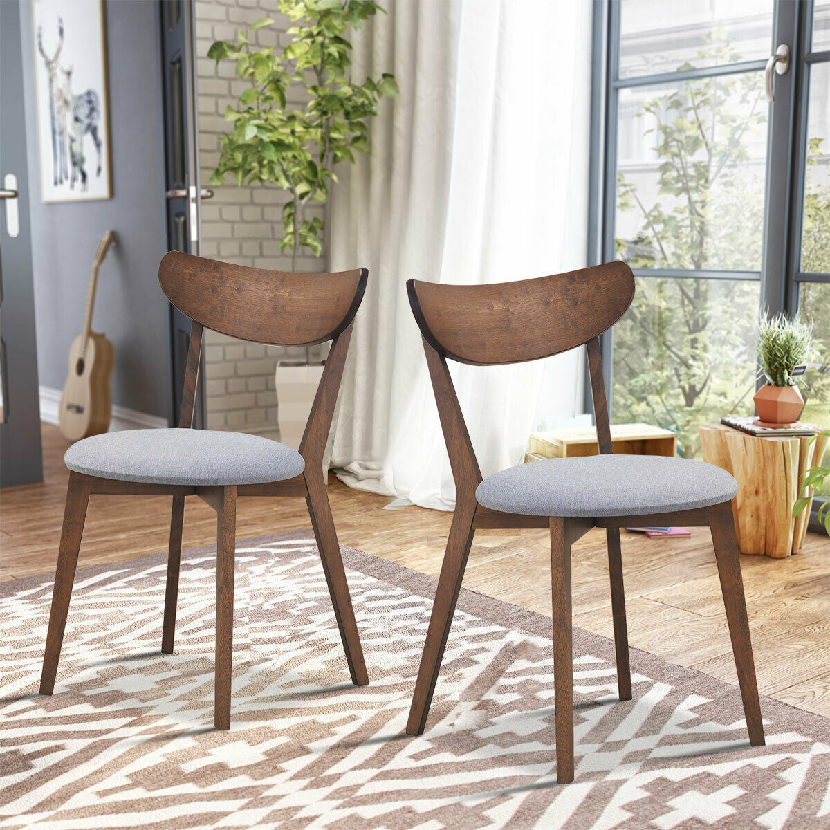 Set of 2 Upholstered Dining Chairs, Curved Back