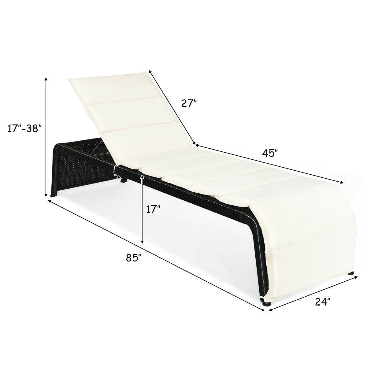 Adjustable Patio Rattan Lounge Chair with Cushion - White