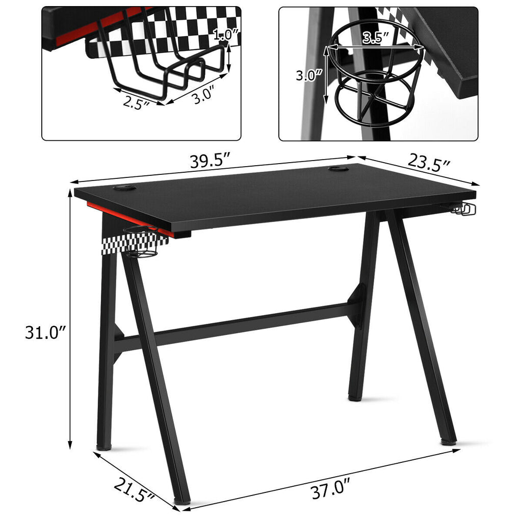 Ergonomic Gaming Desk with Cup Holder and Headphone Hook