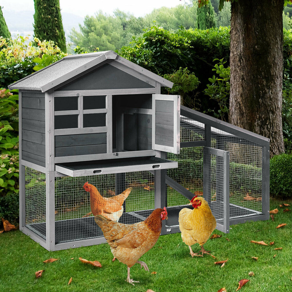 Wooden Rabbit Hutch with Pull-Out Tray and Ramp - 56.5 Inch Long Animal Cage