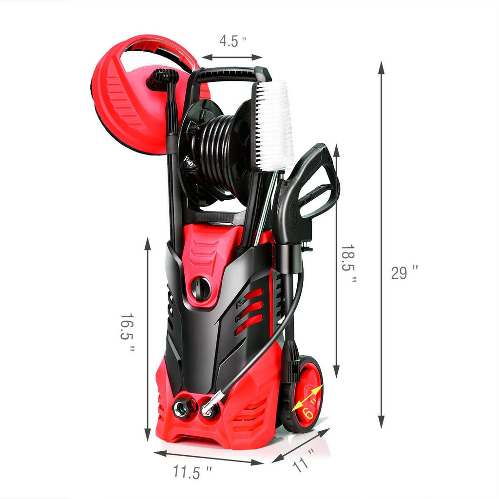 3000 PSI Electric Pressure Washer with Hose Reel - Red