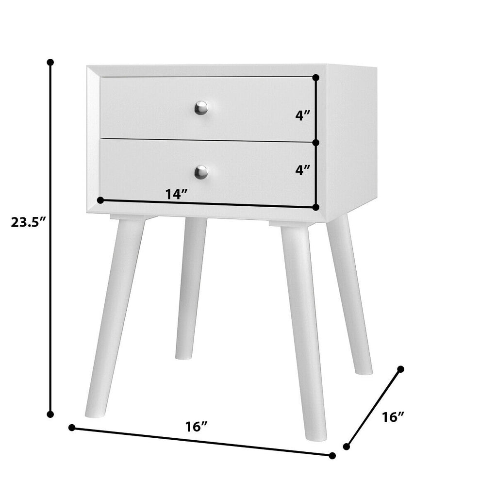 Mid-Century End Table with Storage Drawers - White