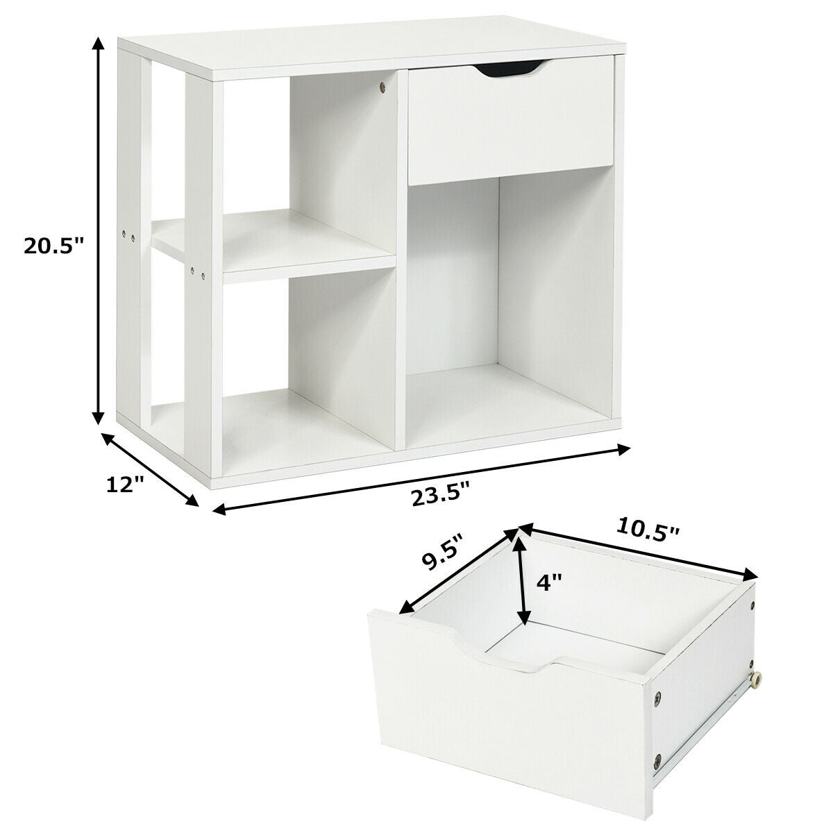 3-Cube Bookcase with Drawer & Shelves - White