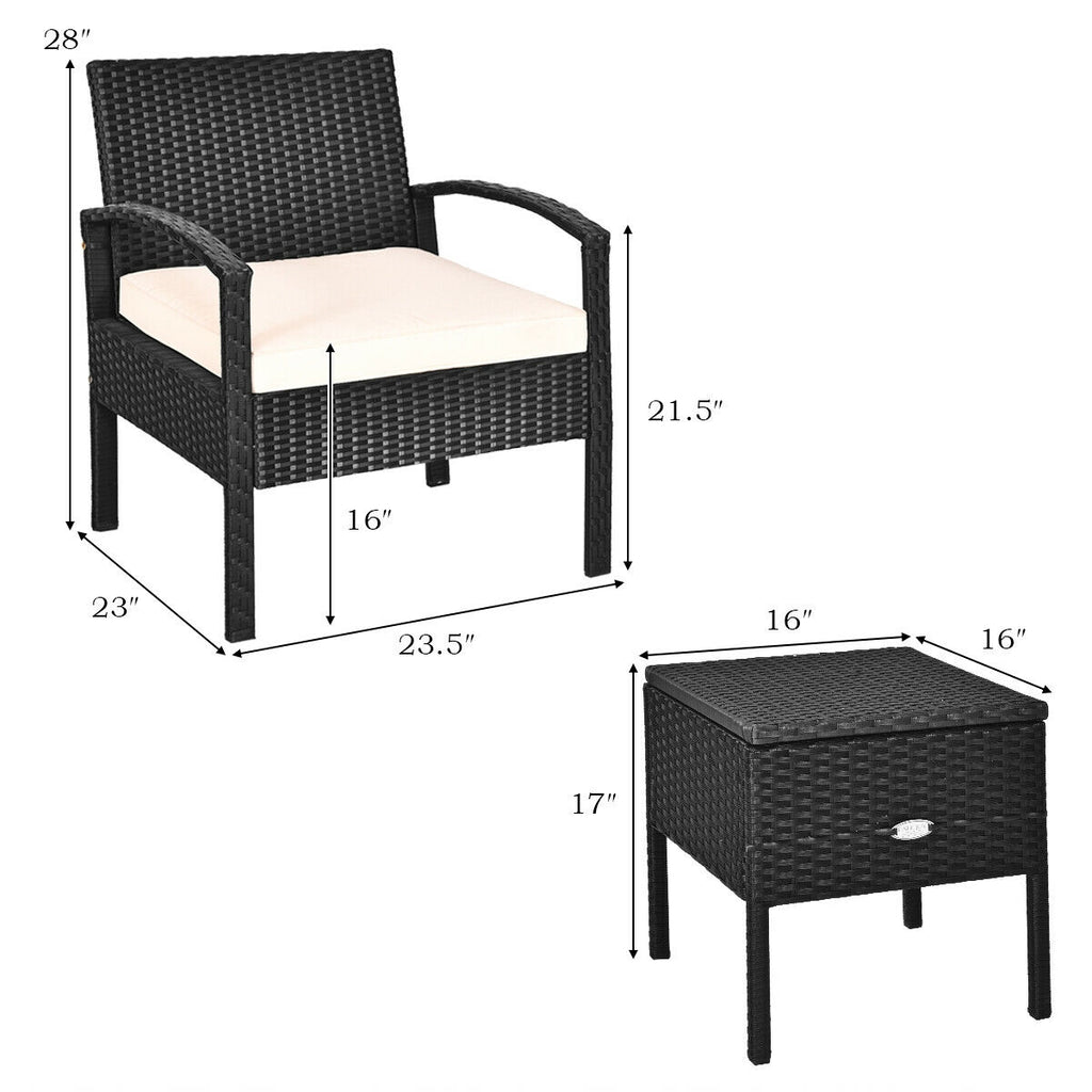 3 Pieces PE Rattan Wicker Sofa Set with Washable and Removable
