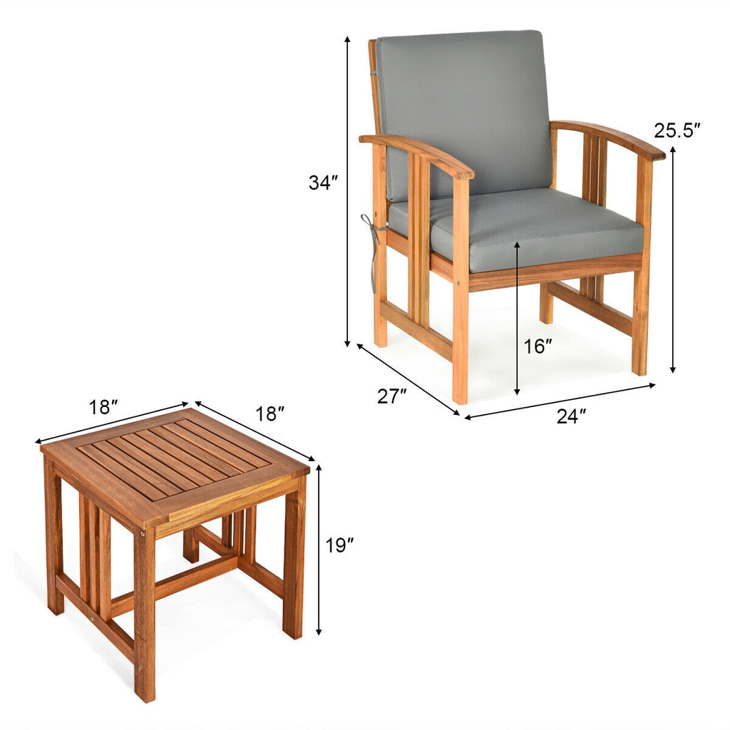 3-Piece Solid Wood Outdoor Patio Sofa Set - Gray (Style E)