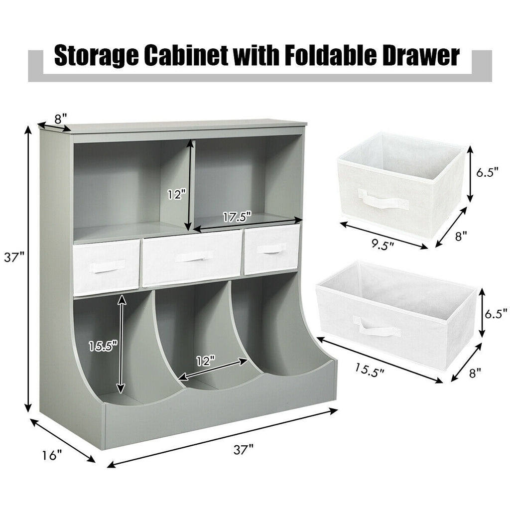 Freestanding Storage Cubby Bin Organizer Unit with 3 Baskets - Gray Variation