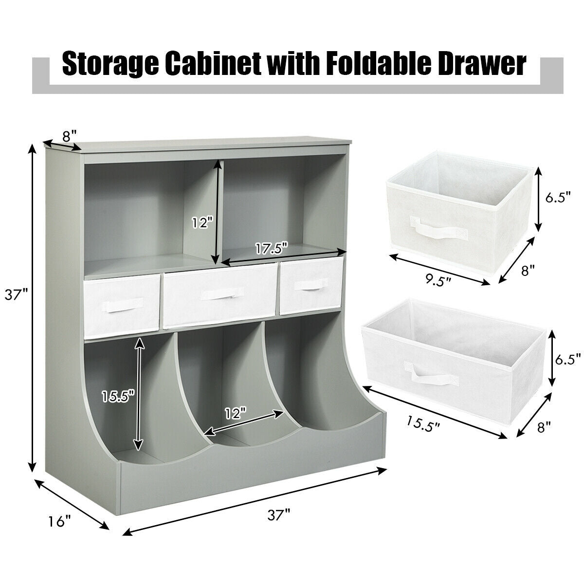 Freestanding Storage Cubby Bin Organizer Unit with 3 Baskets - Gray Variation