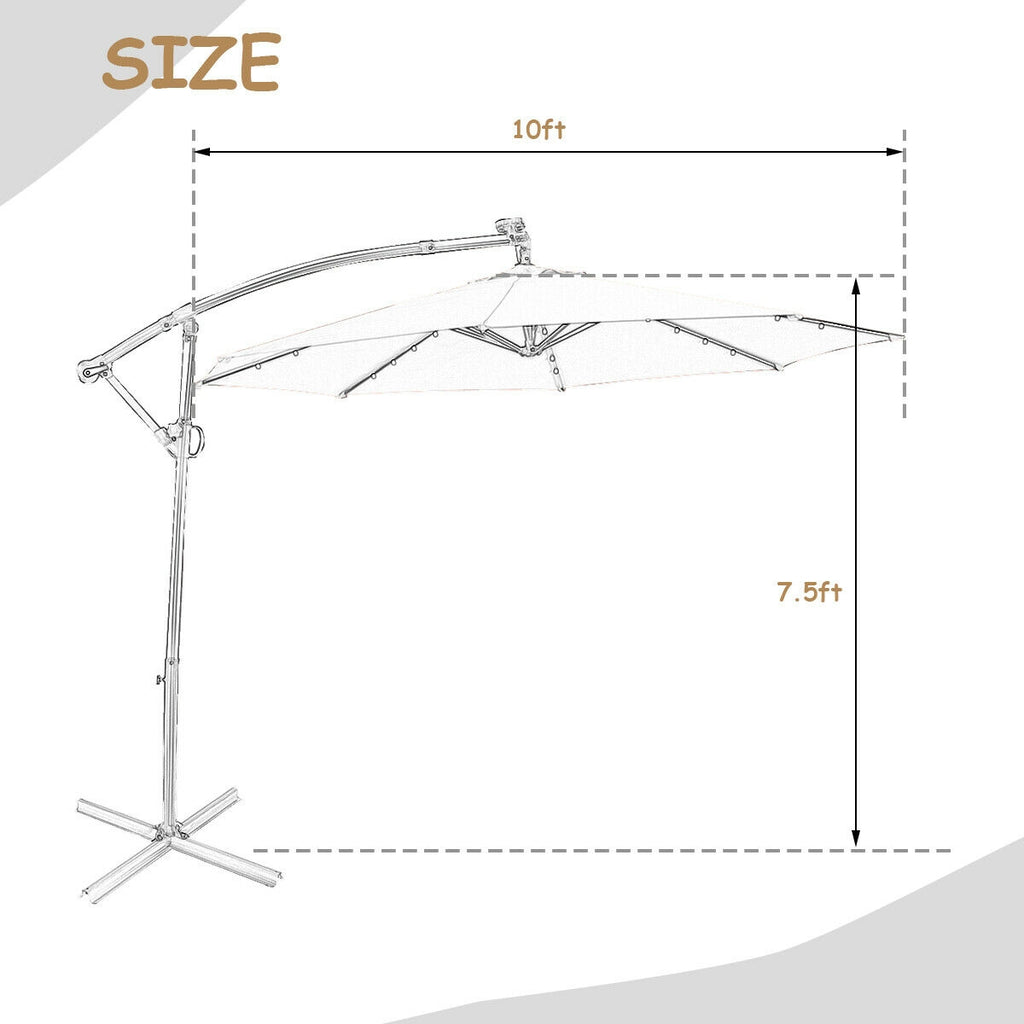 10 Feet 360° Rotation Solar Powered LED Patio Offset Umbrella without