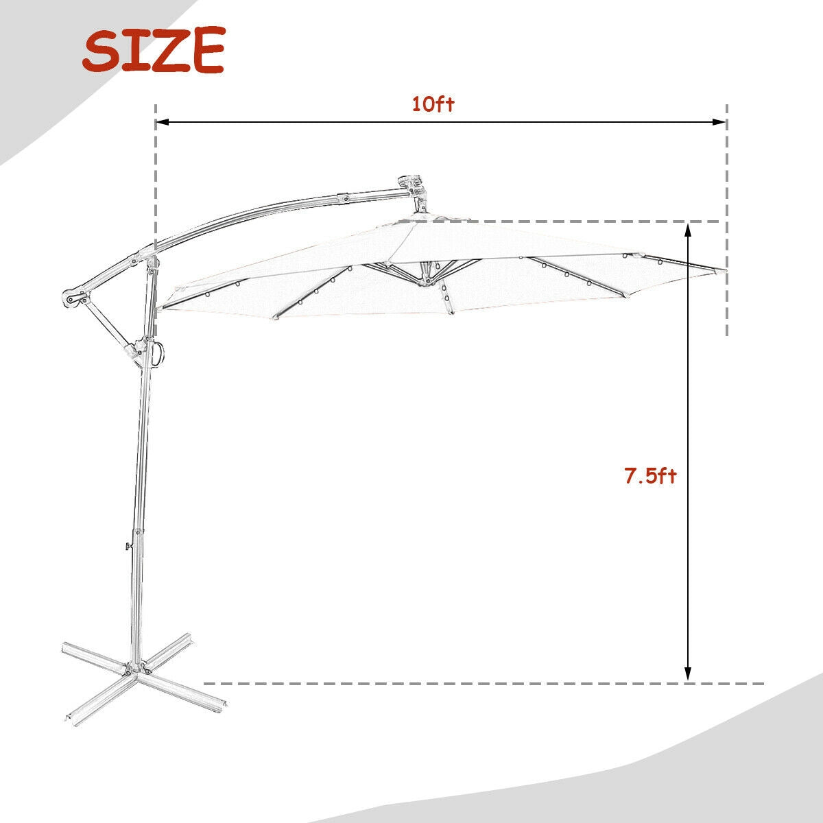 10 Feet 360° Rotation Solar Powered LED Patio Offset Umbrella without