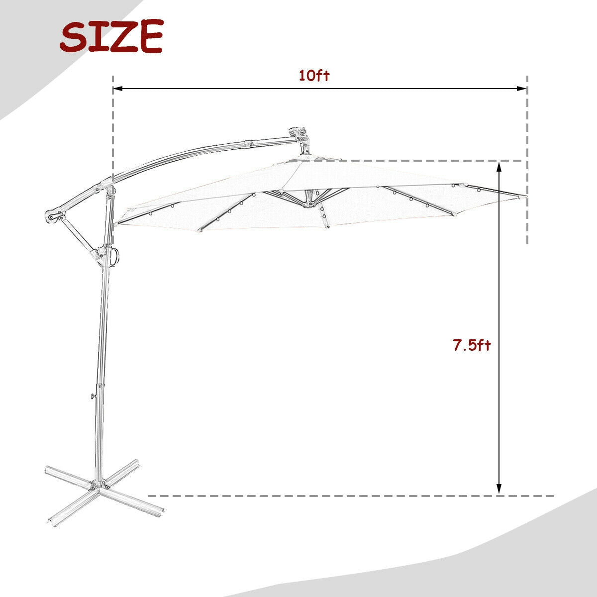 10 Feet 360° Rotation Solar Powered LED Patio Offset Umbrella without