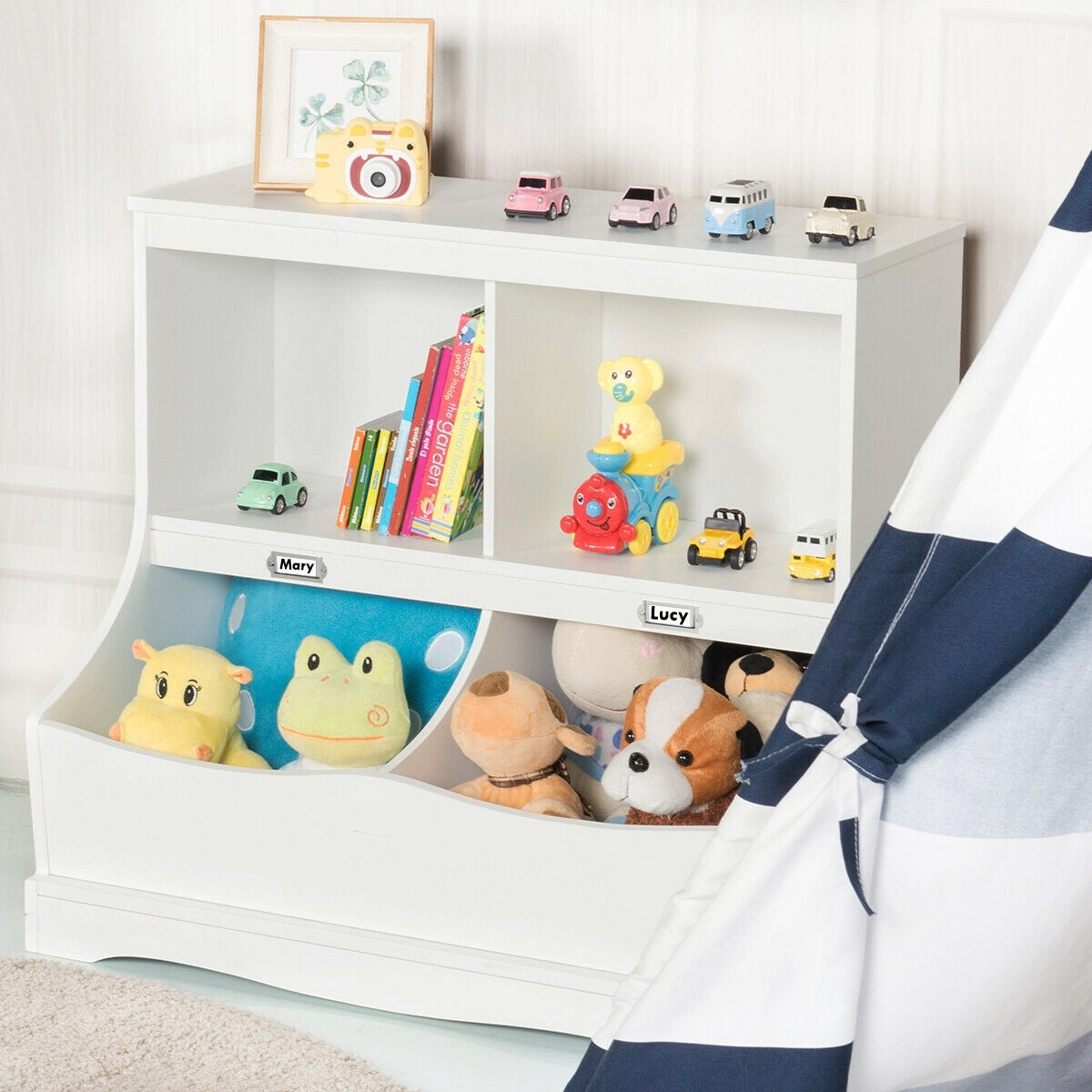 Kids 3-Tier Bookcase Storage Organizer with 4 Open Compartments - White