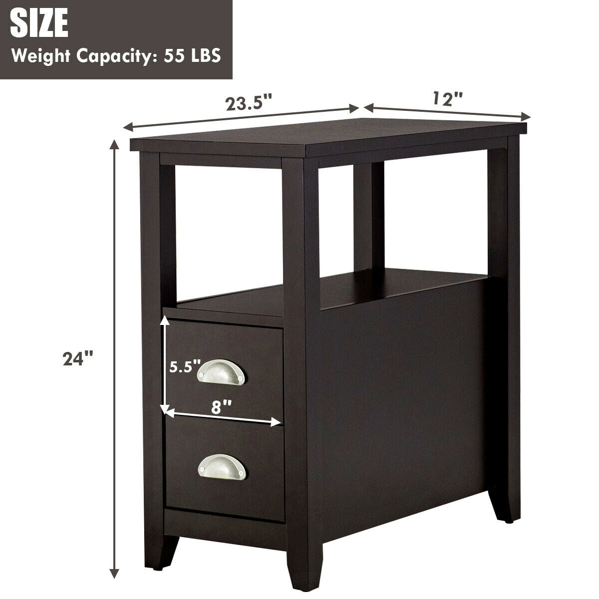 2-Drawer Nightstand Set, Dark Brown