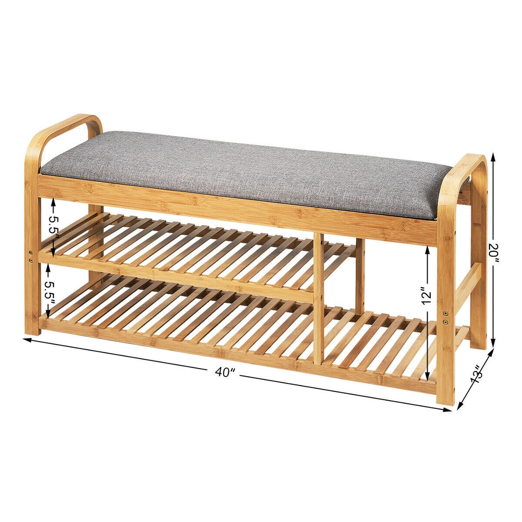 Bamboo Shoe Rack Bench with Cushion - 40", Natural