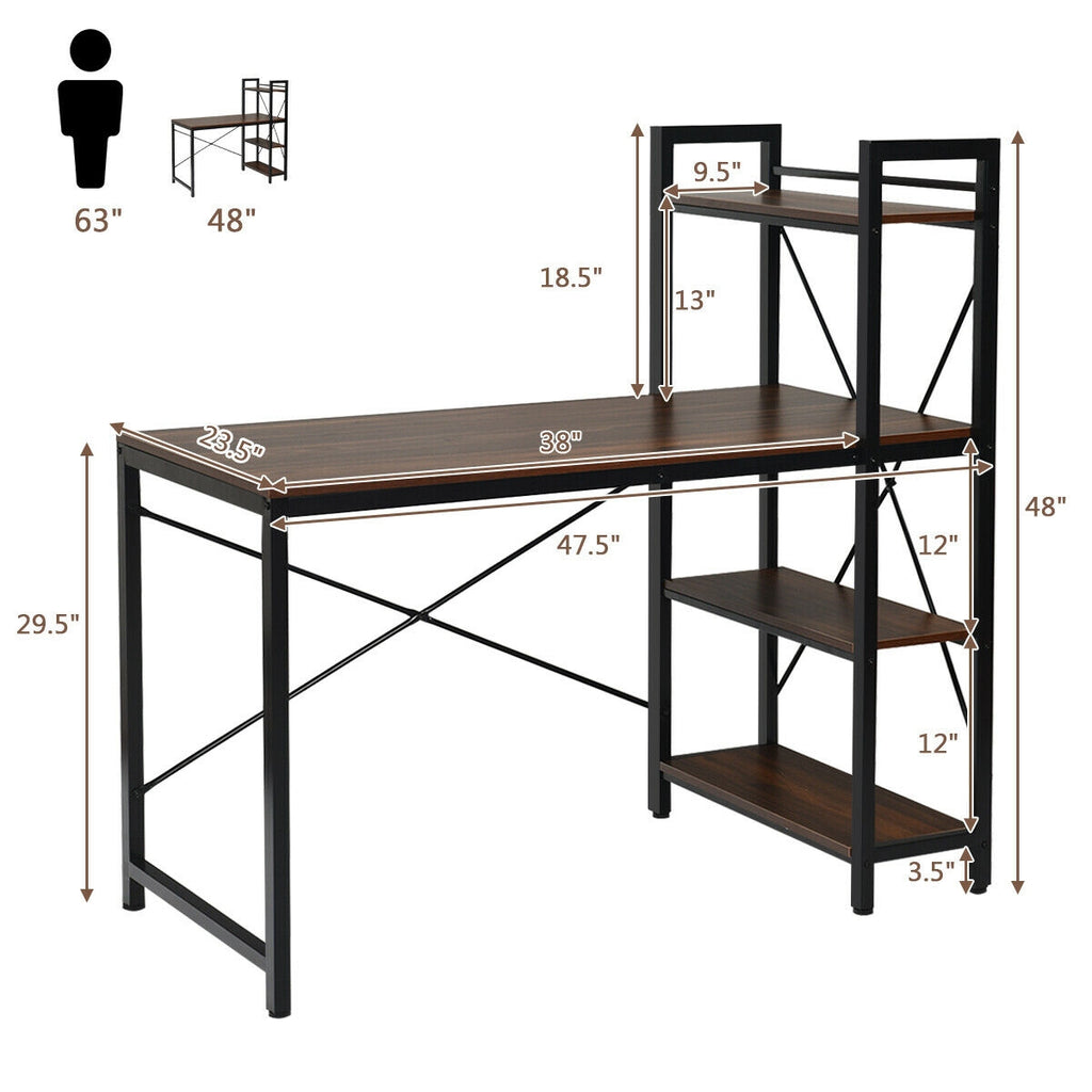 47.5" Computer Desk with 4-Tier Storage Shelves - Tan