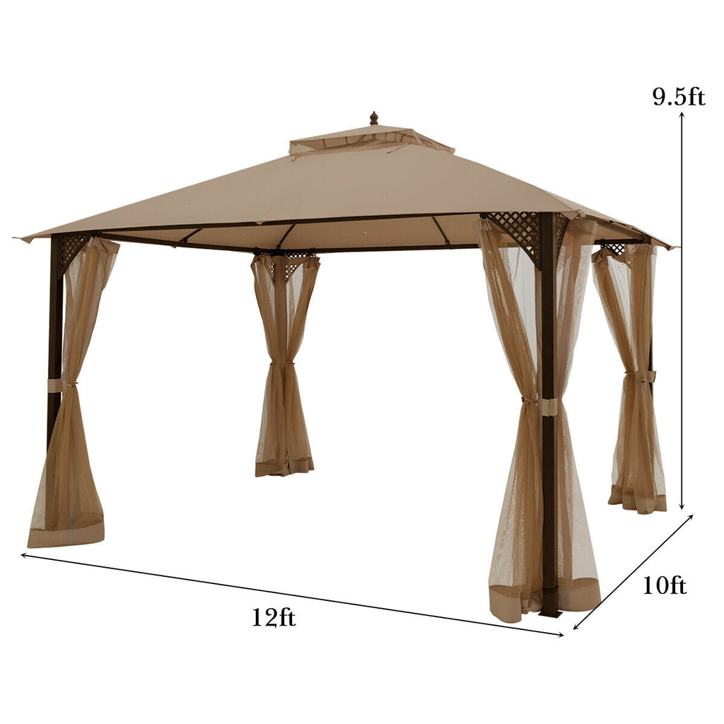 12 x 10 Patio Gazebo with Netting - Brown