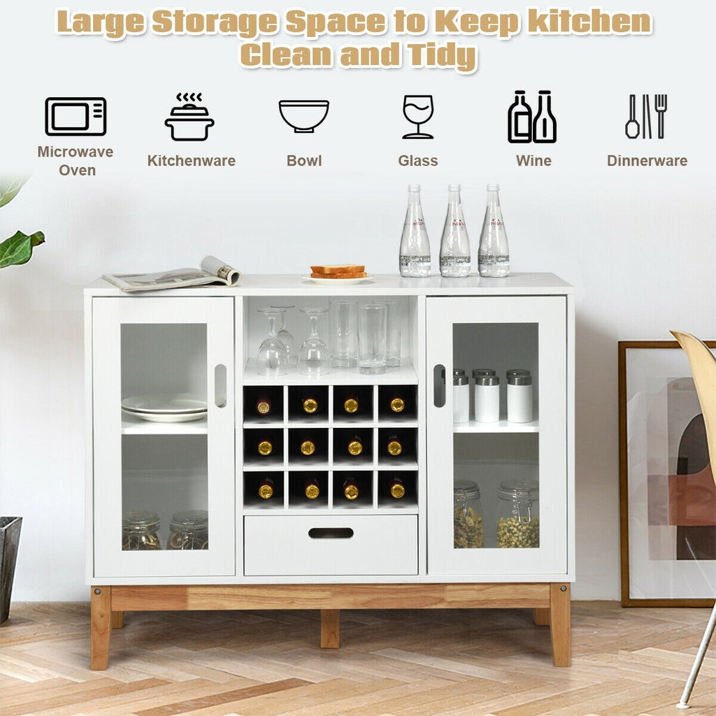 Wood Wine Storage Cabinet Sideboard - White