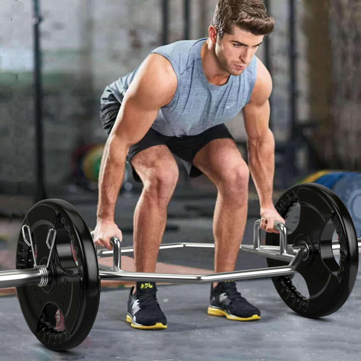 56 Inch Olympic Hexagon Deadlift Trap Bar with Folding Grips for 2-Inch Plates - Silver