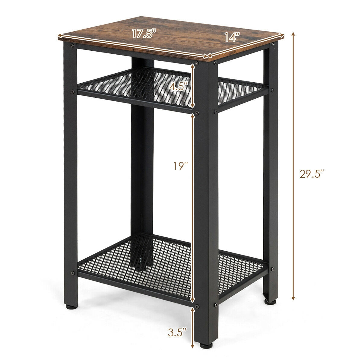 3-Tier Industrial End Table with Metal Mesh Shelves