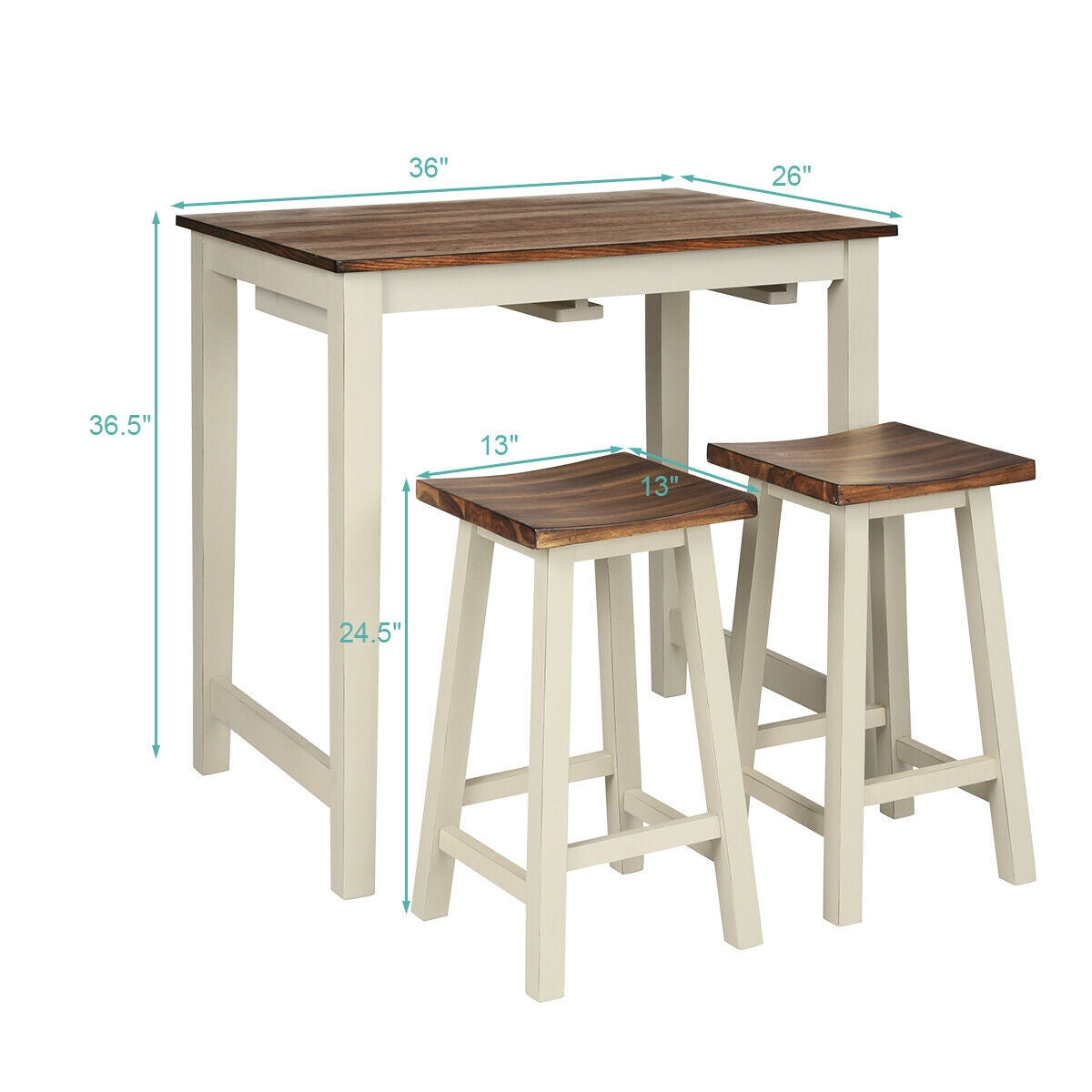 Counter Height Pub Table with 2 Saddle Bar Stools Set
