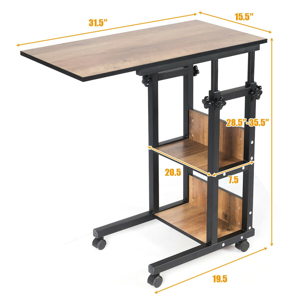 C-Shape Mobile End Table with Storage Shelves