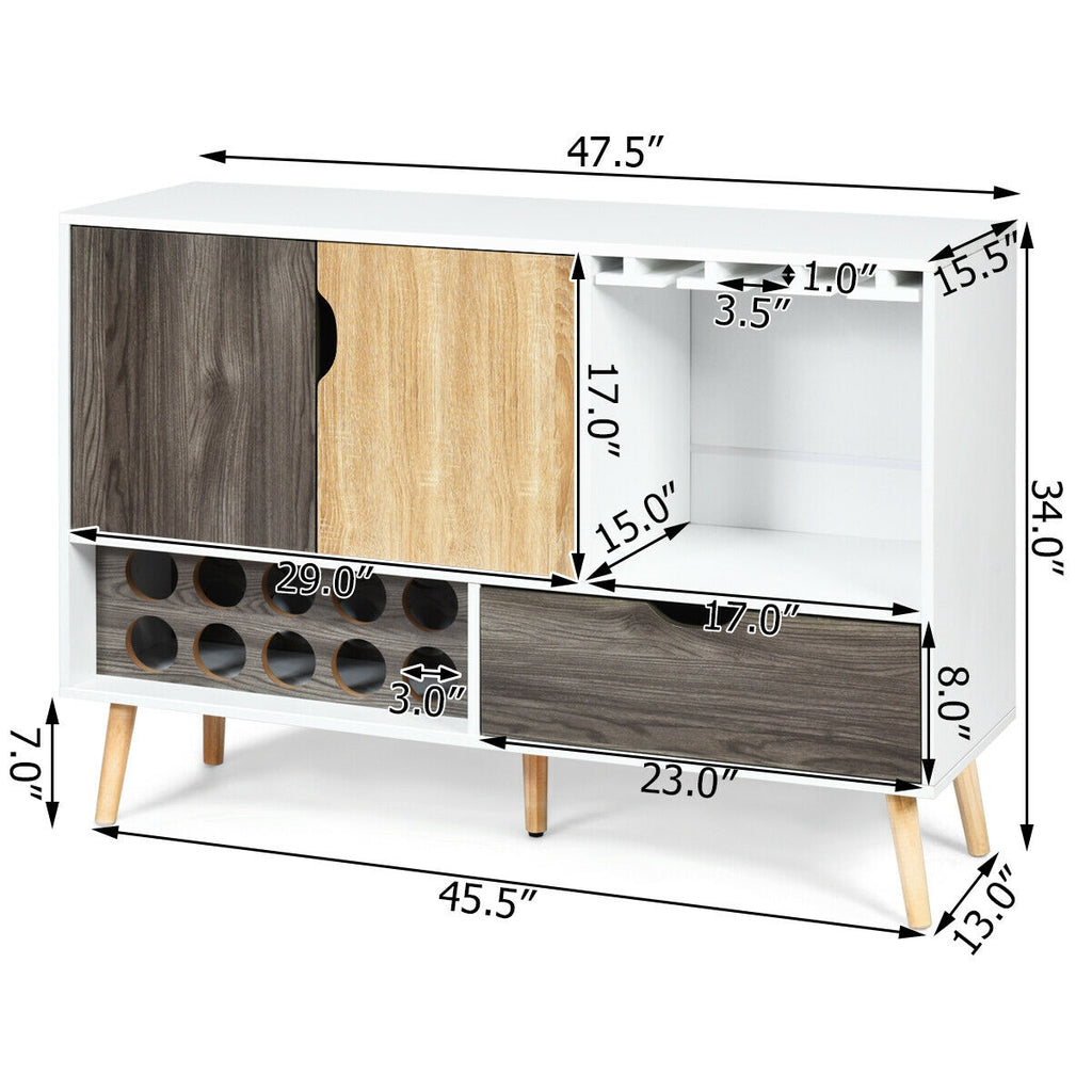 Mid-Century Sideboard with Wine Rack - Wooden Storage Cabinet