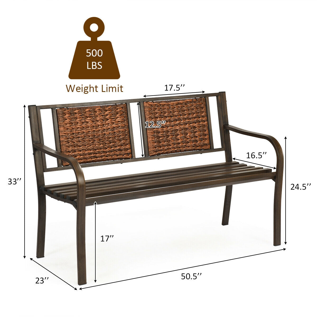 Patio Garden Bench with PE Rattan & Steel Frame - Style 2