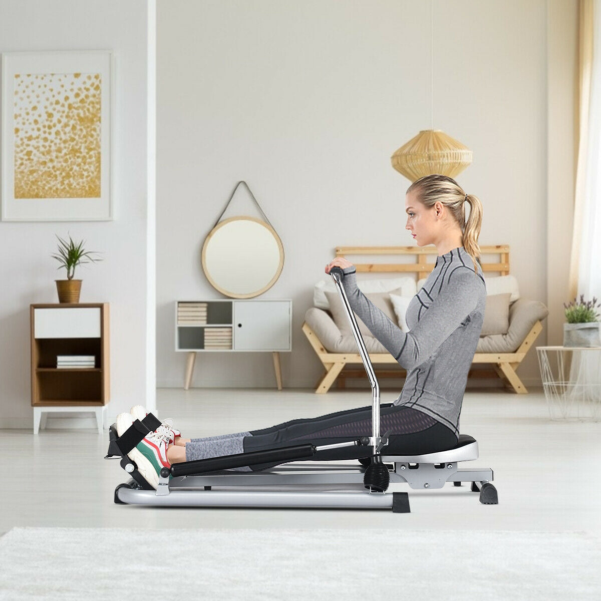 Adjustable Hydraulic Rowing Machine for Full-Body Workout - Costway