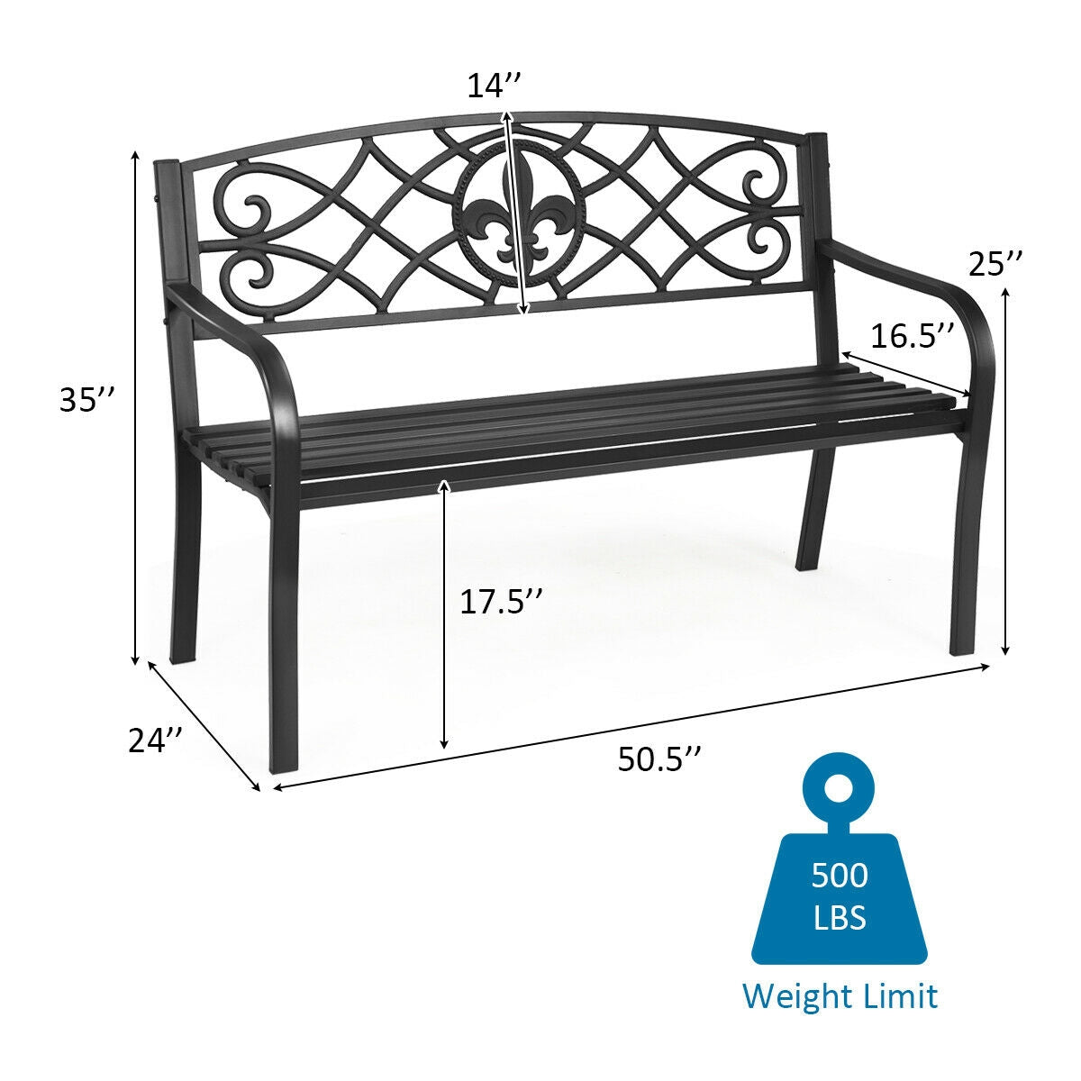 50-Inch Patio Garden Bench with Back - Style 7