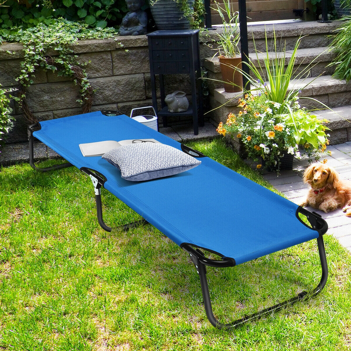 Folding Camping Bed - Blue, Elevated Design, Rust-Resistant