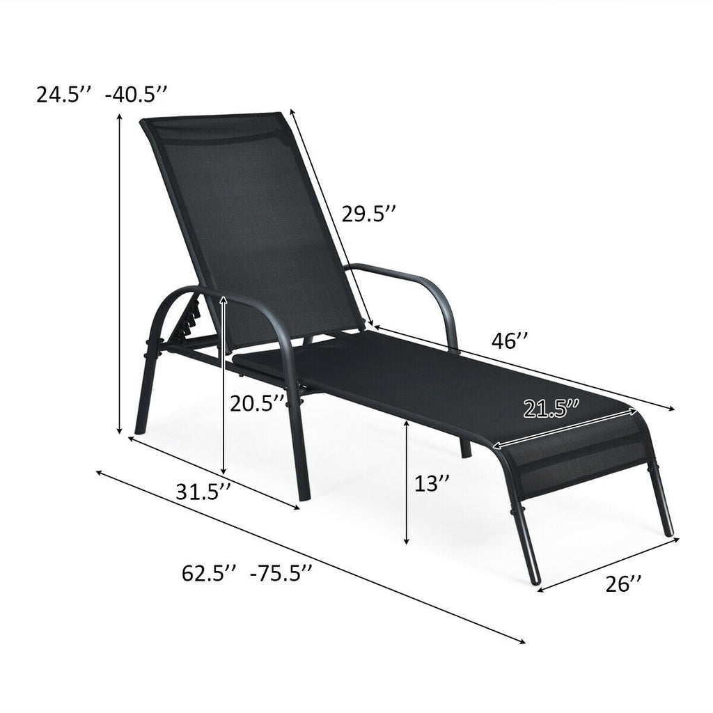 Adjustable Patio Chaise Lounge Chair with Backrest - Black