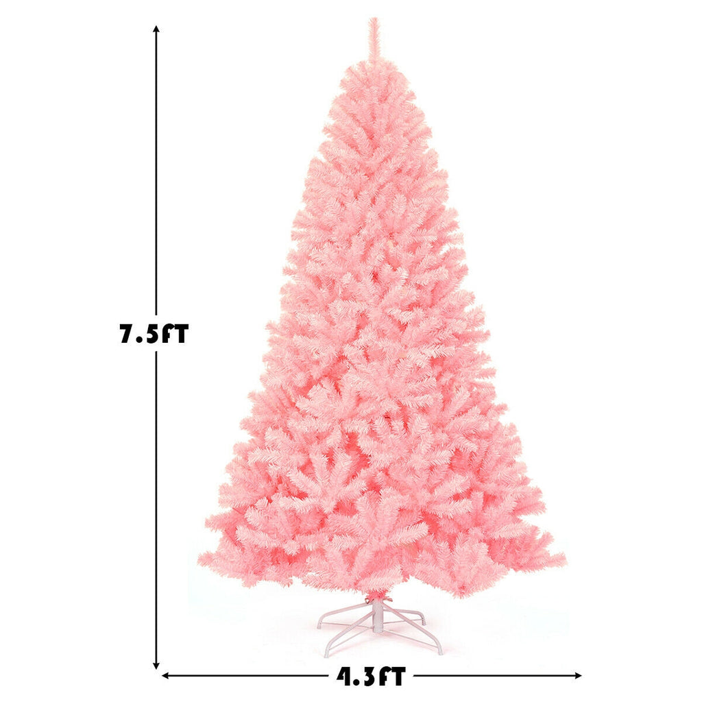 Hinged Artificial Christmas Tree 7.5 Feet Full Fir Tree Pink Holiday Decor