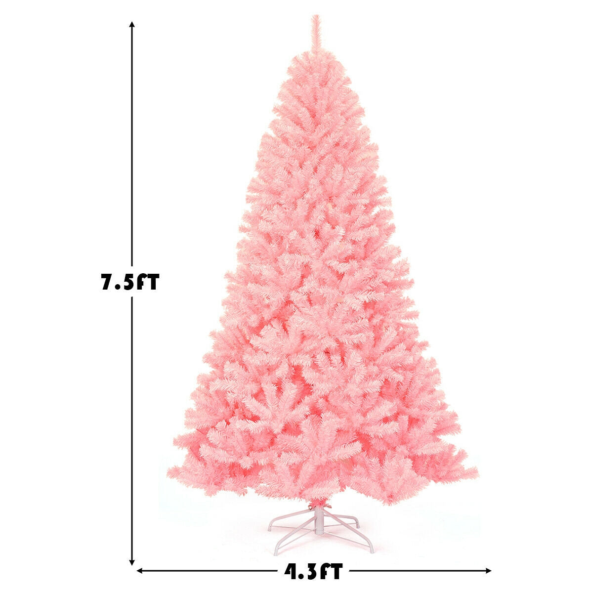 Hinged Artificial Christmas Tree 7.5 Feet Full Fir Tree Pink Holiday Decor