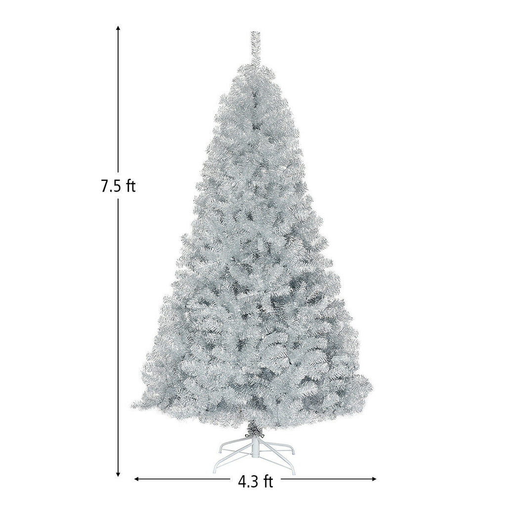 7.5 Ft Hinged Unlit Silver Artificial Christmas Tree - Indoor Outdoor Decor