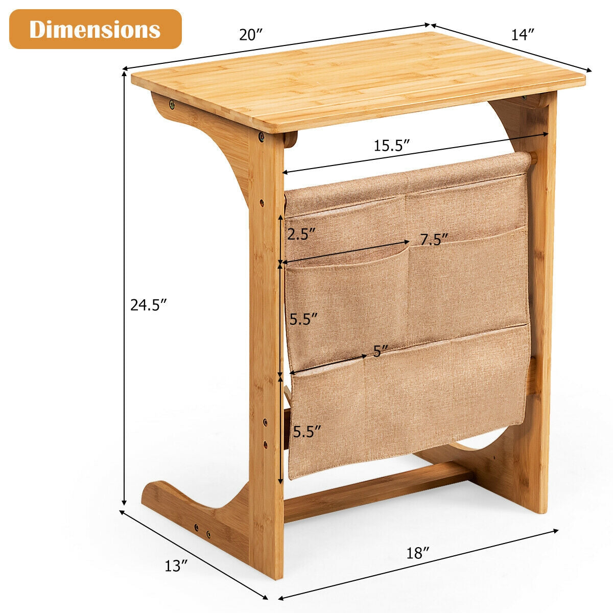 Bamboo Sofa Table with Storage Bag - End Table