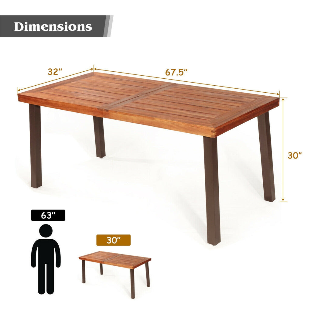 Acacia Wood Dining Table 67.5" x 32" with Umbrella Hole
