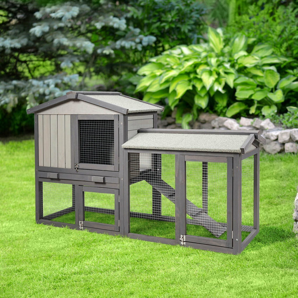 58 Inch Weatherproof Wooden Rabbit Hutch with Lockable Doors - Brown Variation