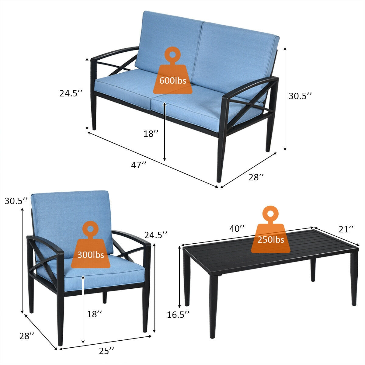 Outdoor Sofa Set, 4-Piece Aluminum Patio Furniture with Cushions