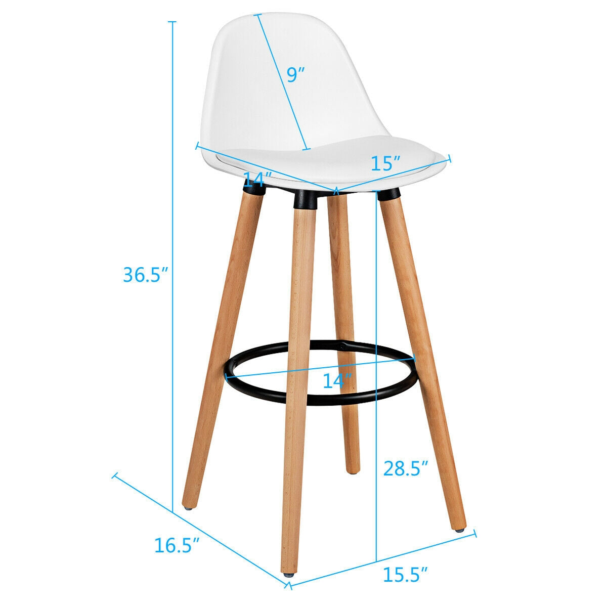 Mid-Century Barstool 28.5 Inch Pub Chair Set - White
