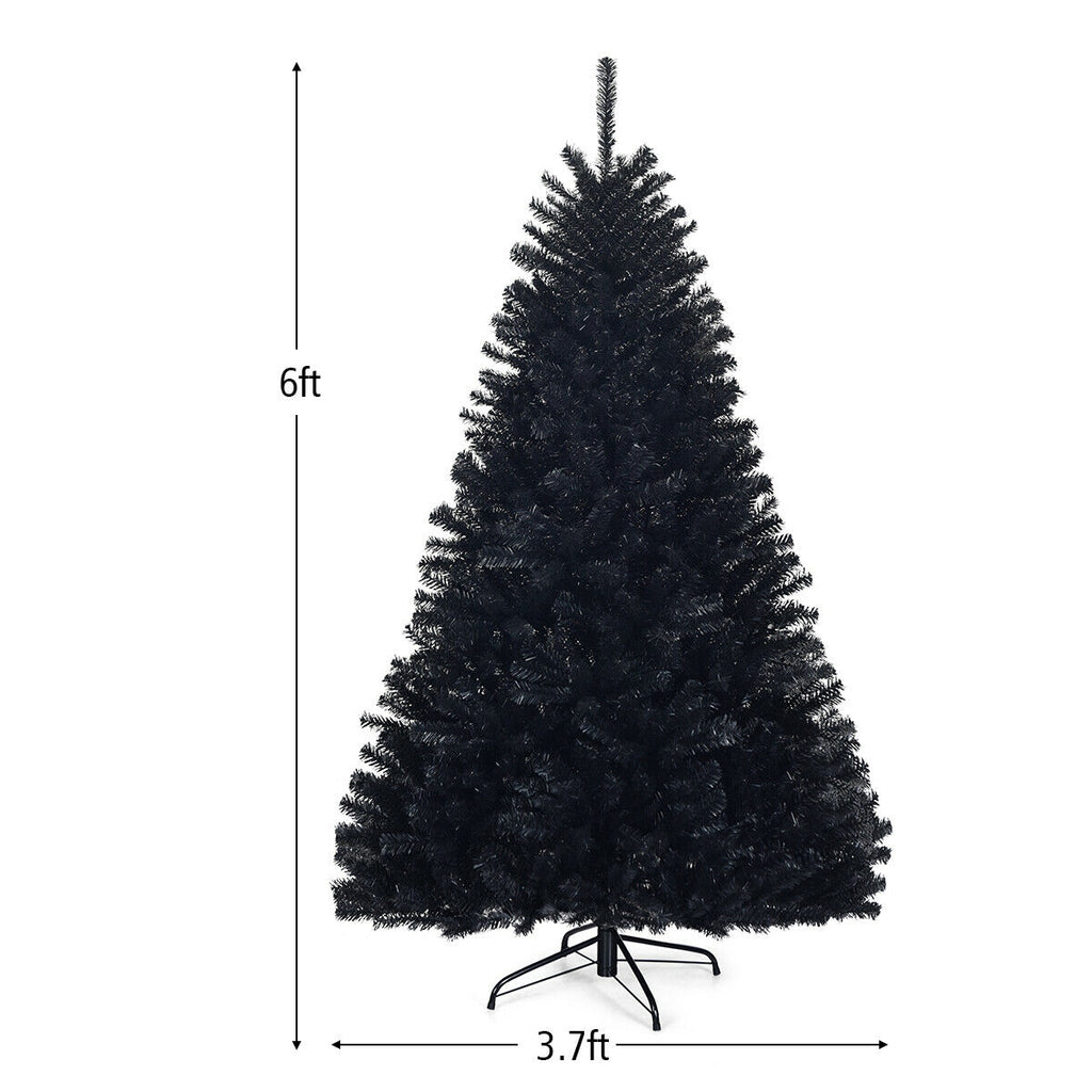 Hinged Artificial Halloween Christmas Tree - 6 Feet Black Holiday Tree