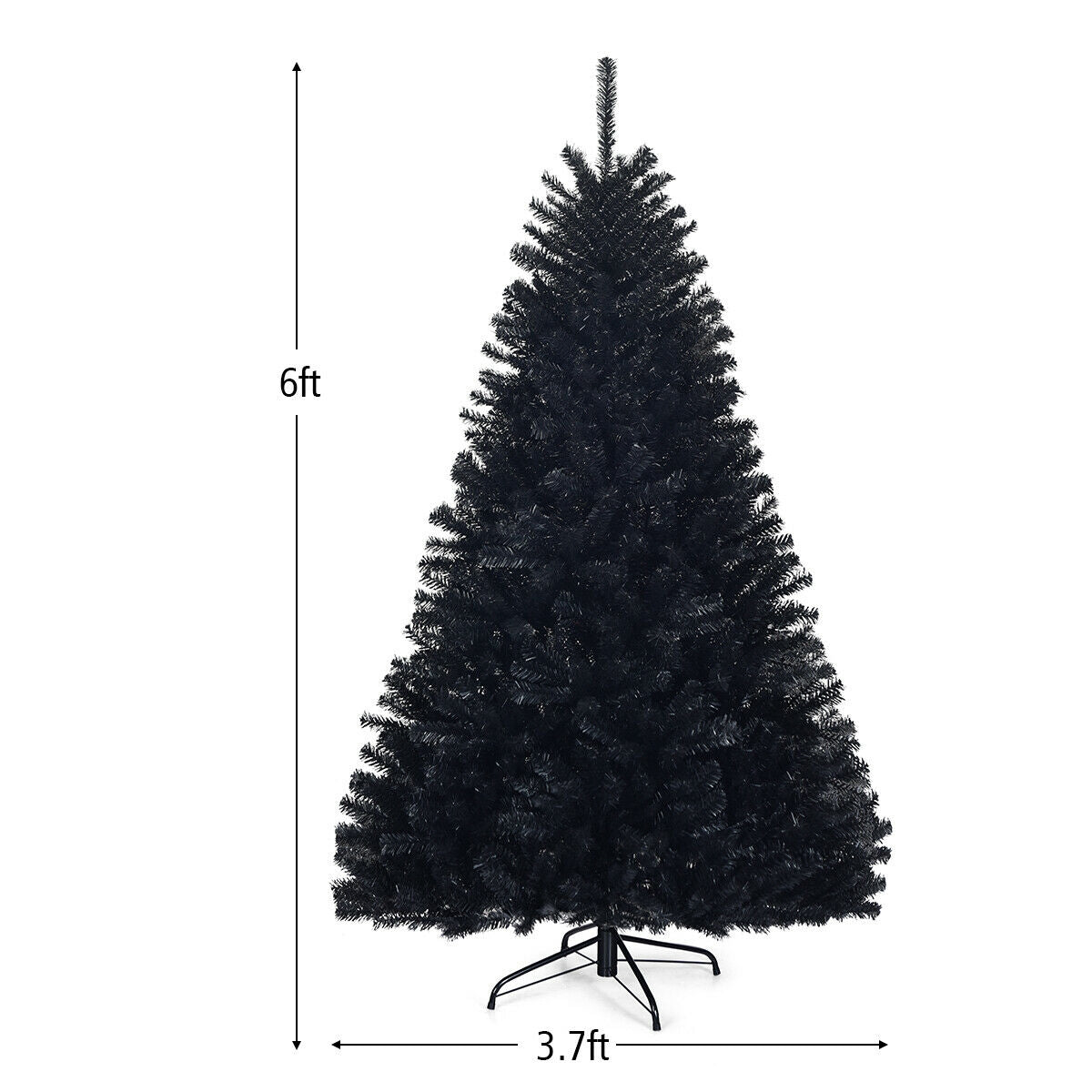 Hinged Artificial Halloween Christmas Tree - 6 Feet Black Holiday Tree