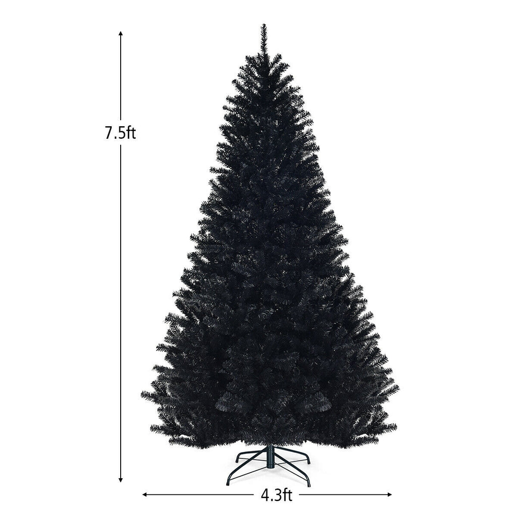 Hinged Artificial Christmas Tree - 7.5 Feet Black Holiday Tree with 1258 Tips