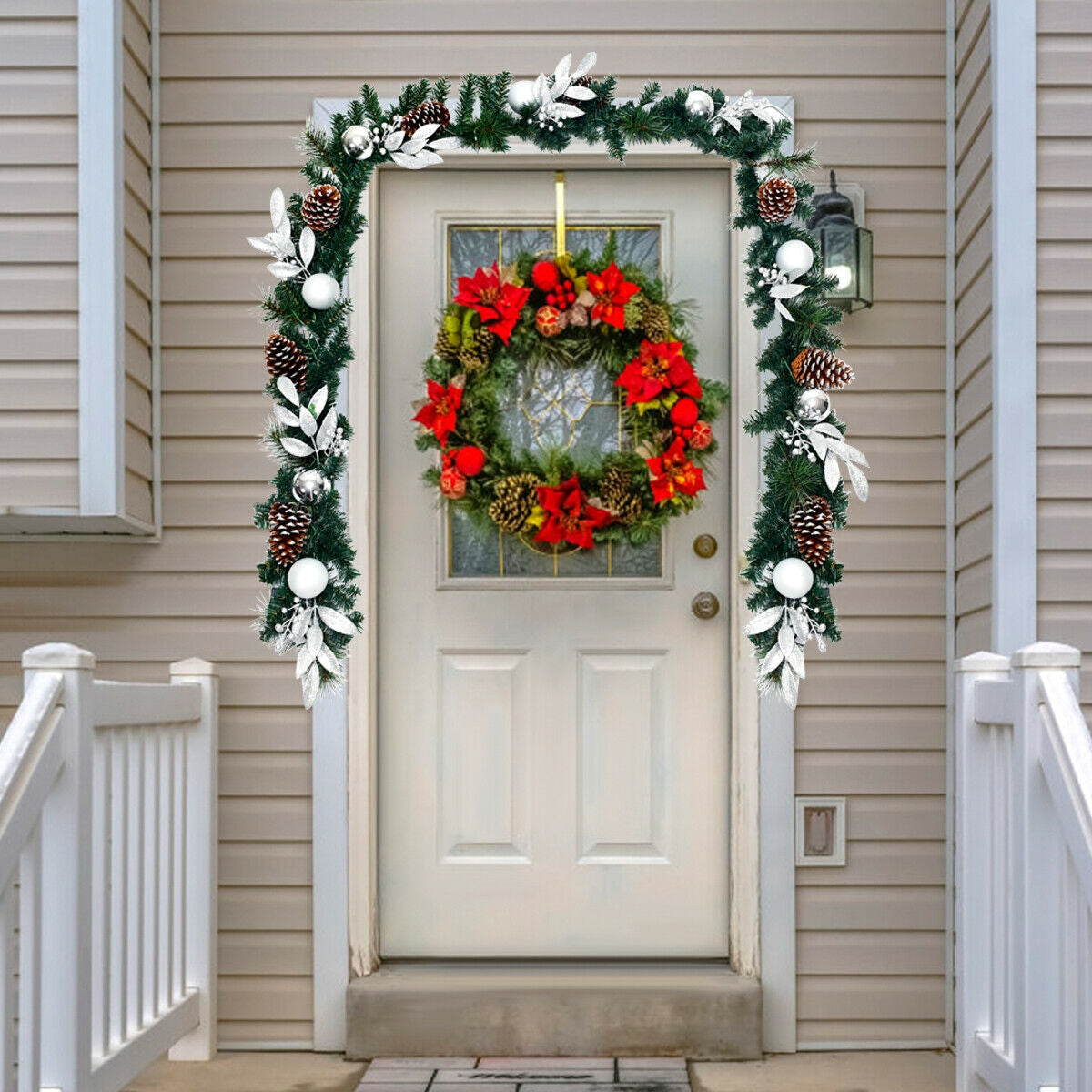Silver Leaf 9ft Pre-Lit Artificial Christmas Garland with LED Lights