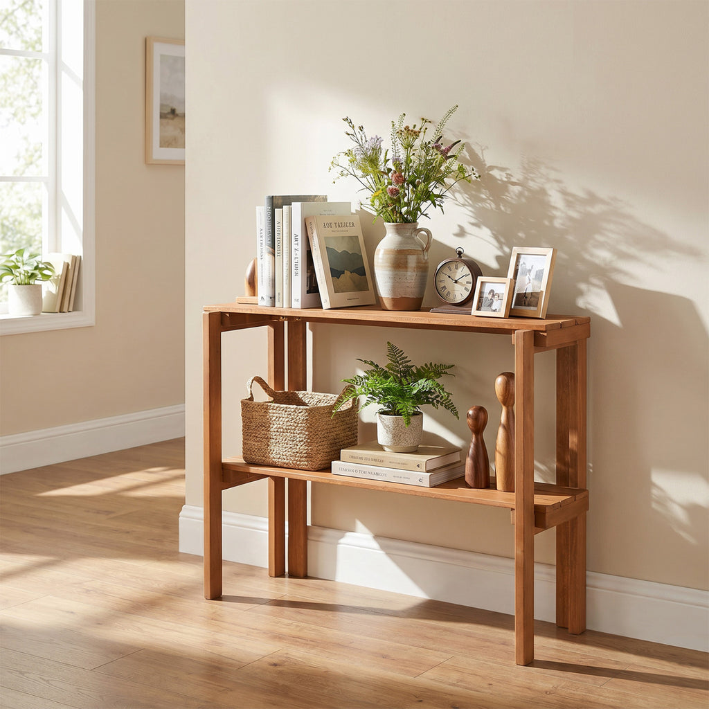 2/3-Tier Folding Wooden Storage Shelves for Entryway and Garden