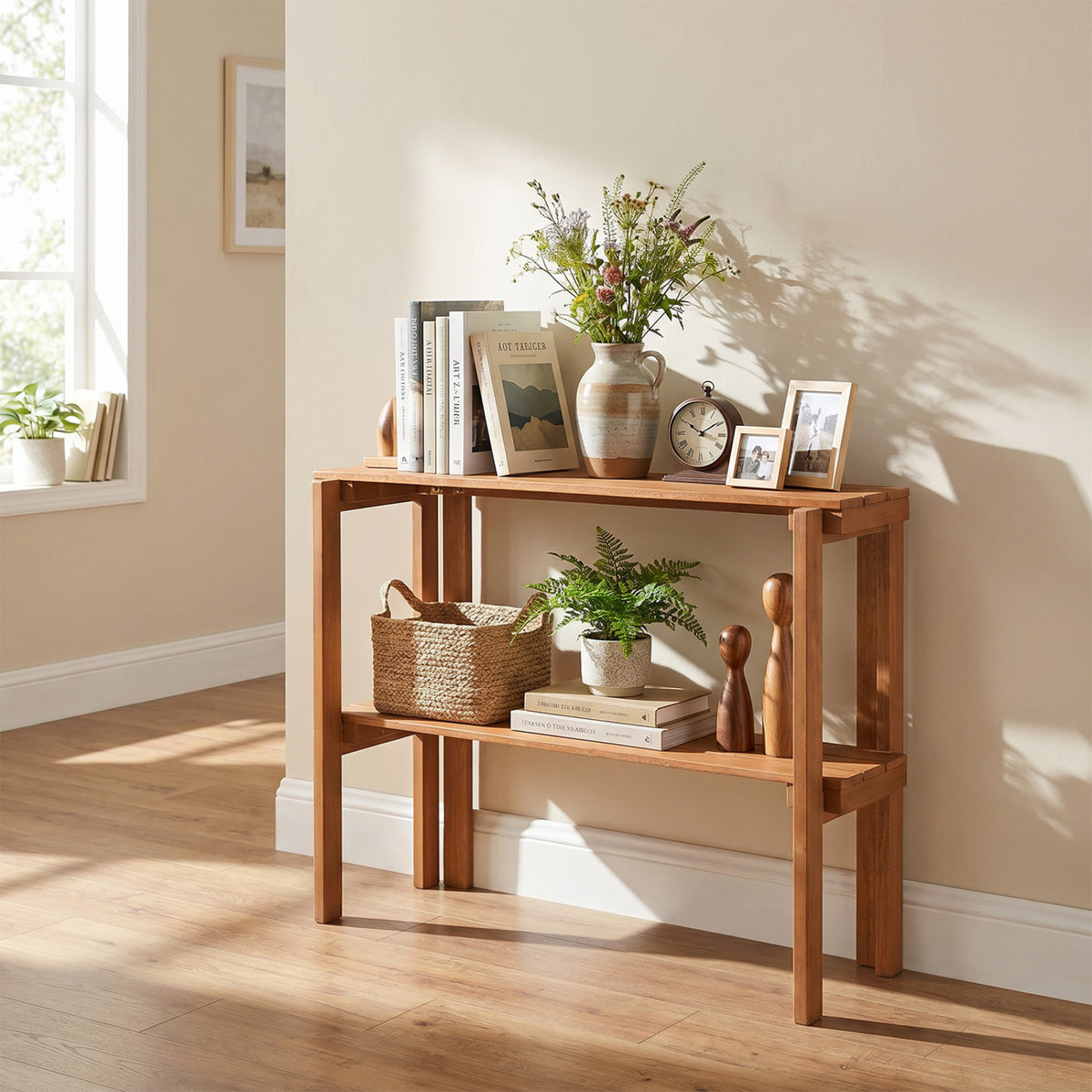 2/3-Tier Folding Wooden Storage Shelves for Entryway and Garden