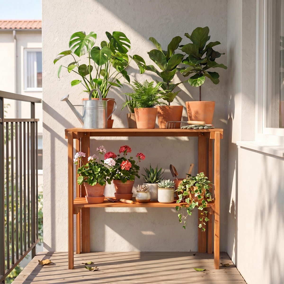 2/3-Tier Folding Wooden Storage Shelves for Entryway and Garden
