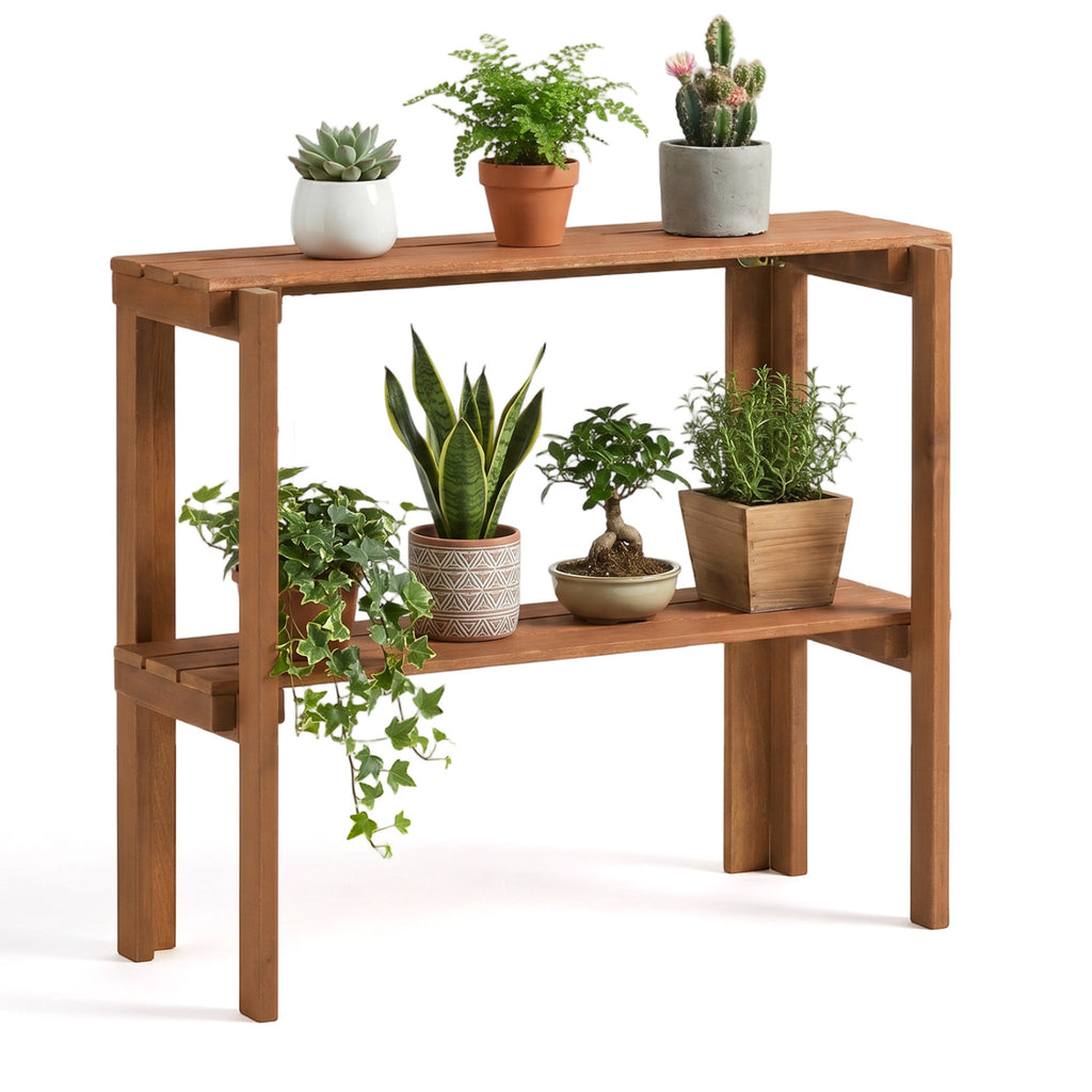 2/3-Tier Folding Wooden Storage Shelves for Entryway and Garden