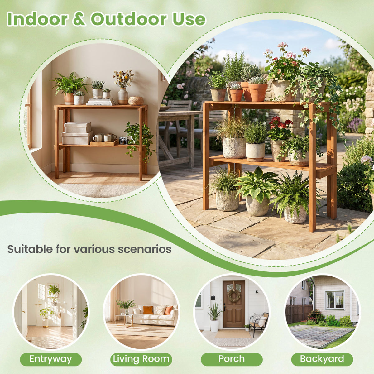 2/3-Tier Folding Wooden Storage Shelves for Entryway and Garden