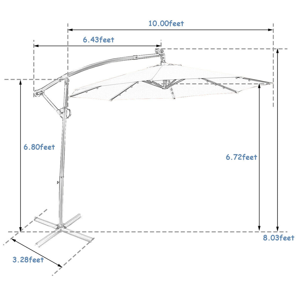 10 x 8 Feet Solar LED Patio Umbrella, 360° Rotation, Blue