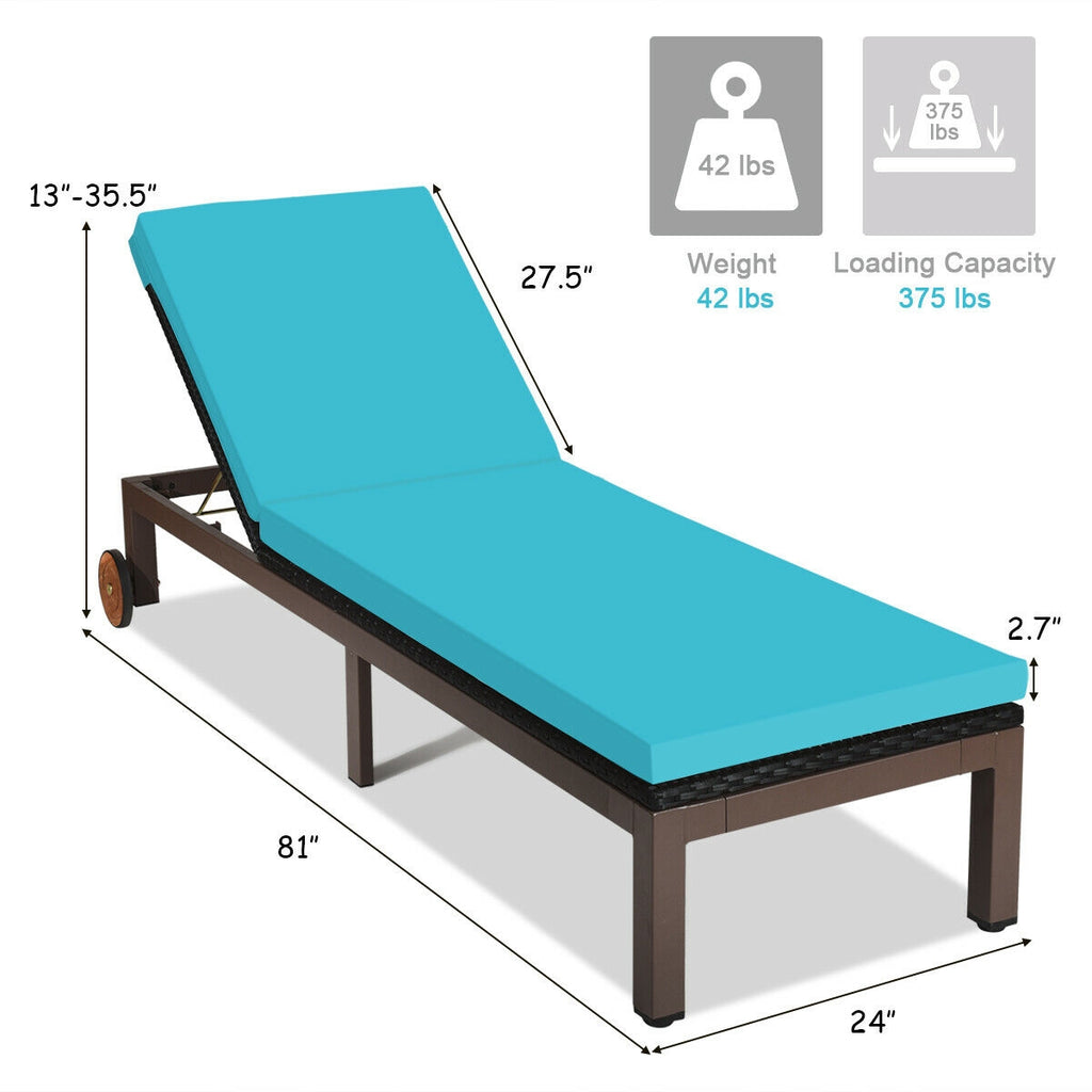 Outdoor Wicker Chaise Lounge Recliner with 5-Position Adjustment - Turquoise
